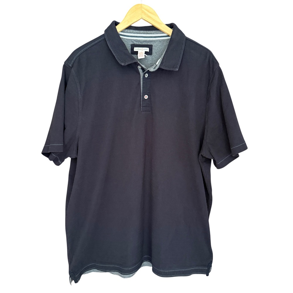 Carbon2Cobalt Polo Shirt Mens XL‎ Navy Blue Ribbed Thick Short Sleeve